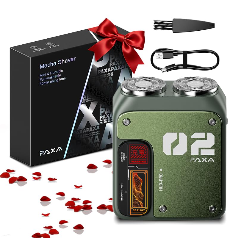 PAXA mini electric shaver with dual-ring head for a close, gentle shave.