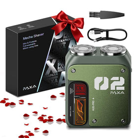 PAXA mini electric shaver with dual-ring head for a close, gentle shave.
