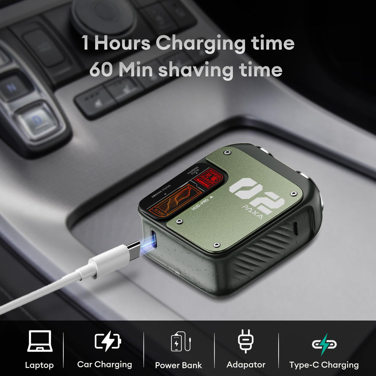 PAXA protective travel case keeps the shaver safe on trips.