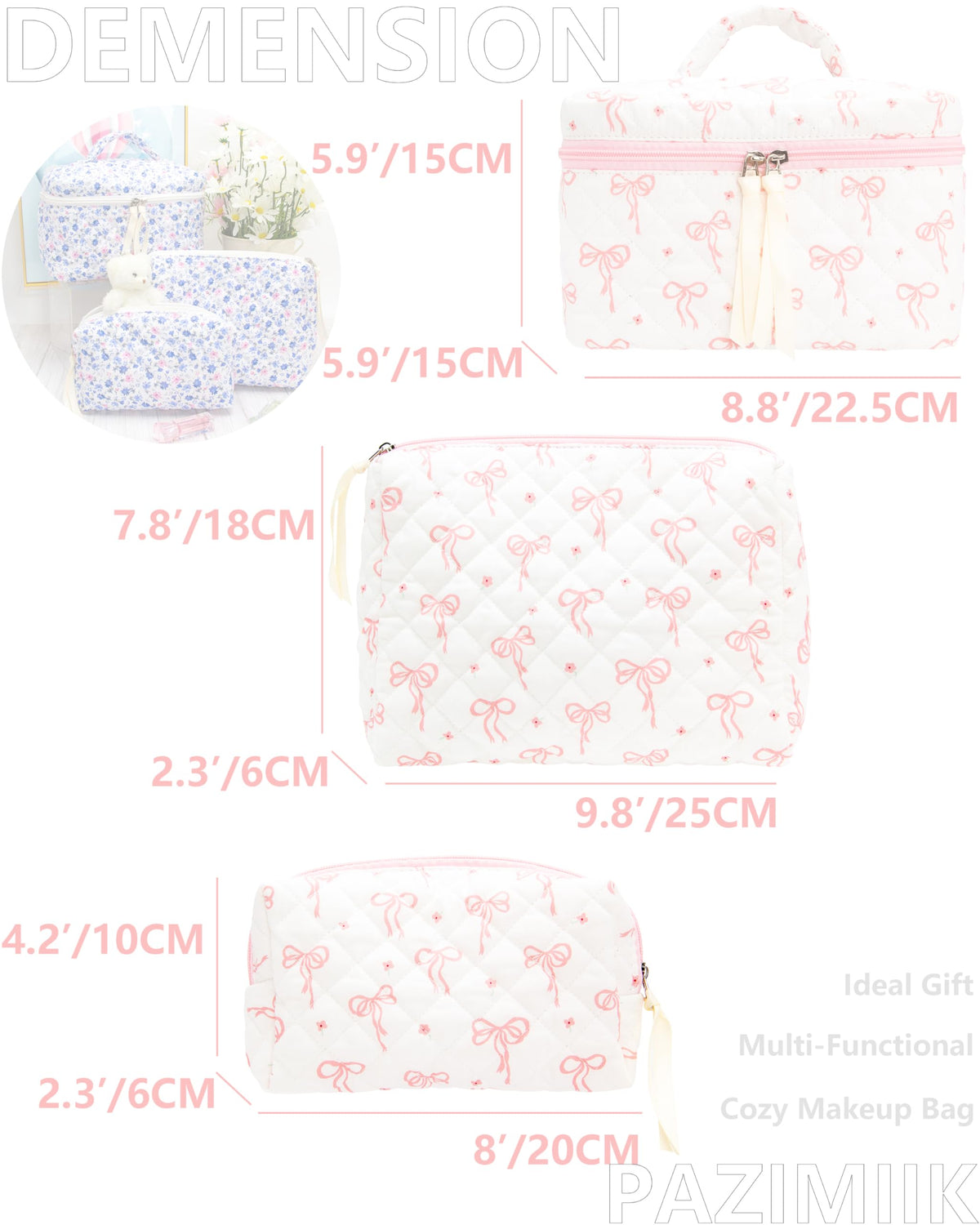 PAZIMIIK mesh-pocket interior keeps brushes and small items tidy.