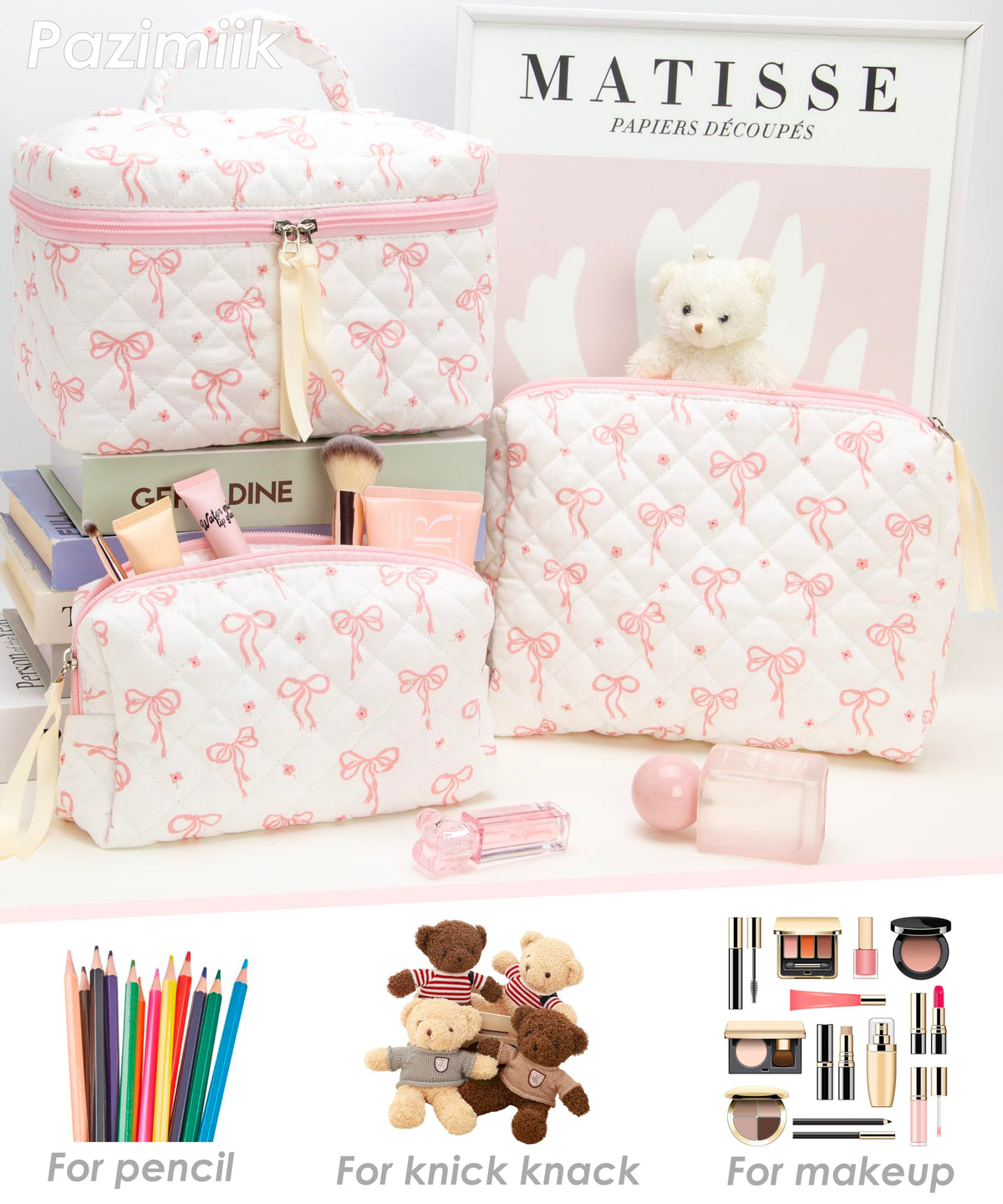 PAZIMIIK bow-pink detail adds style while traveling.