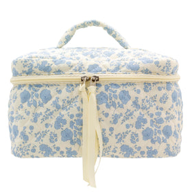 PAZIMIIK cotton makeup bag with quilted exterior for chic travel organization.