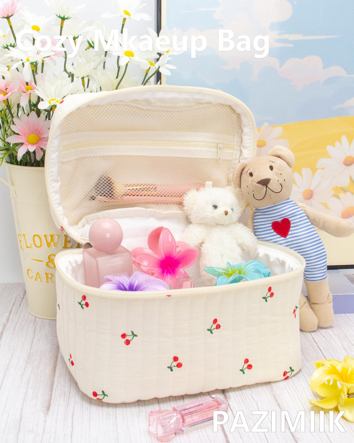 PAZIMIIK small cosmetic bag delivers soft quilted texture for daily use.