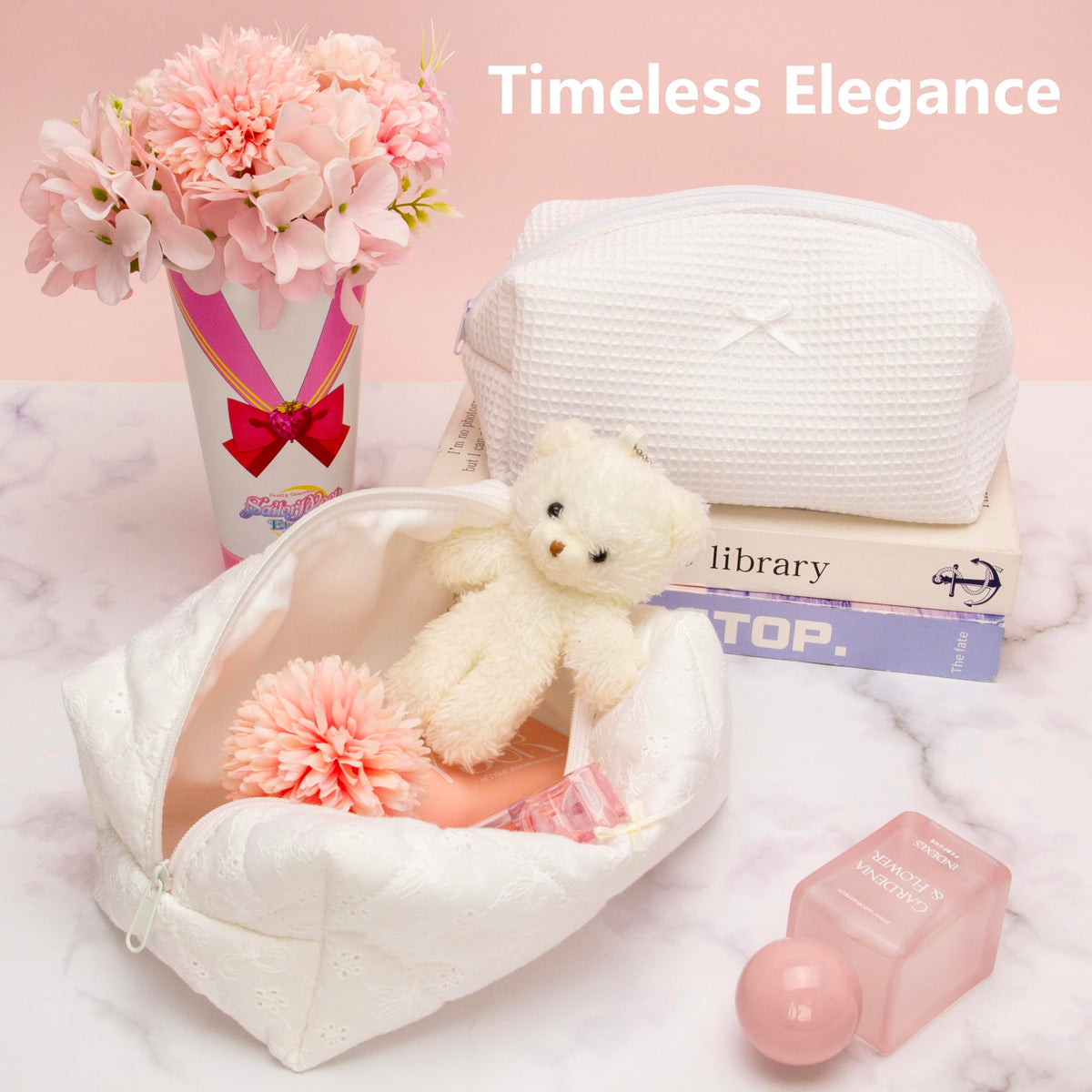PAZIMIIK Cozy Makeup Bag embroidery-white-detail for a premium aesthetic.