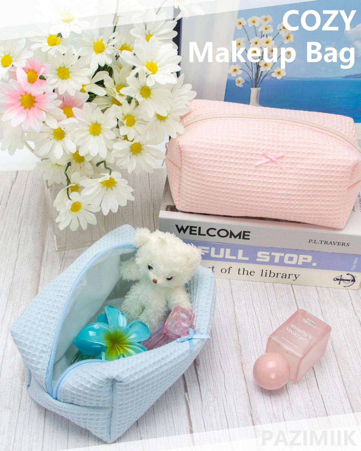 PAZIMIIK gift-ready blue beauty bag, stylish and practical