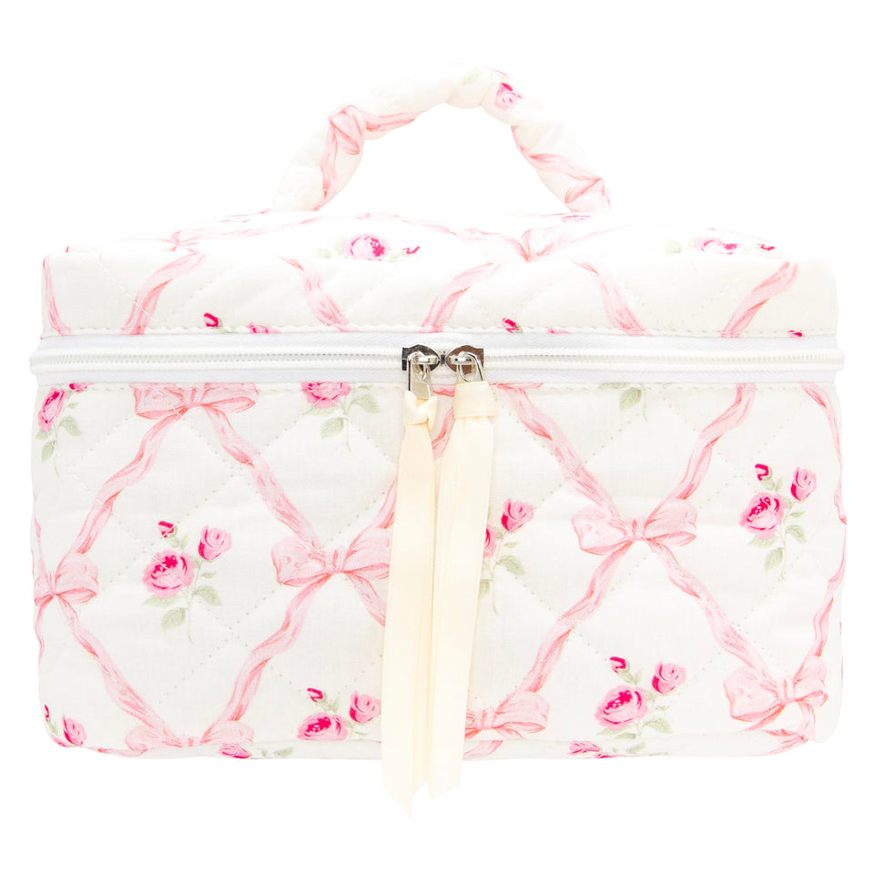 PAZIMIIK quilted makeup bag front view for stylish travel organization