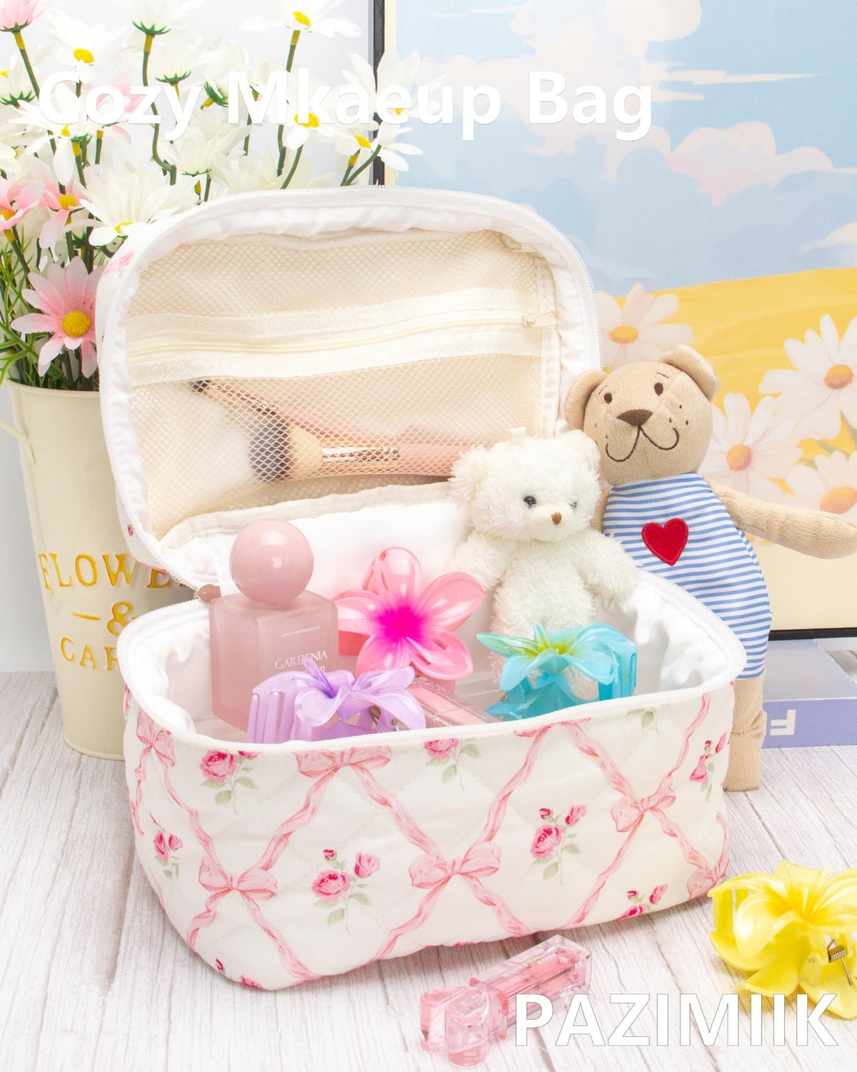 PAZIMIIK quilted makeup bag main compartment with generous space