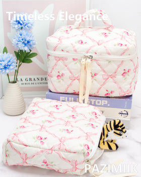 PAZIMIIK quilted makeup bag travel-friendly size fits in luggage or tote