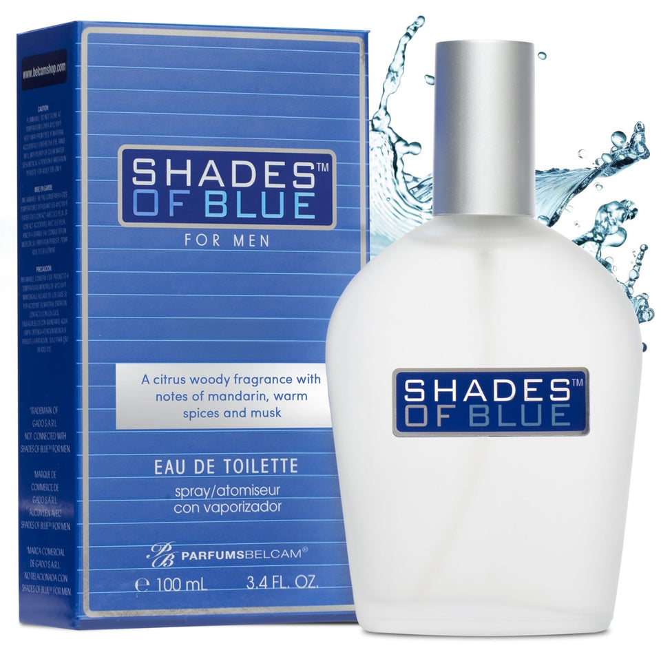 PB ParfumsBelcam Shades of Blue bottle and pour, a fresh citrus moment for daily confidence.
