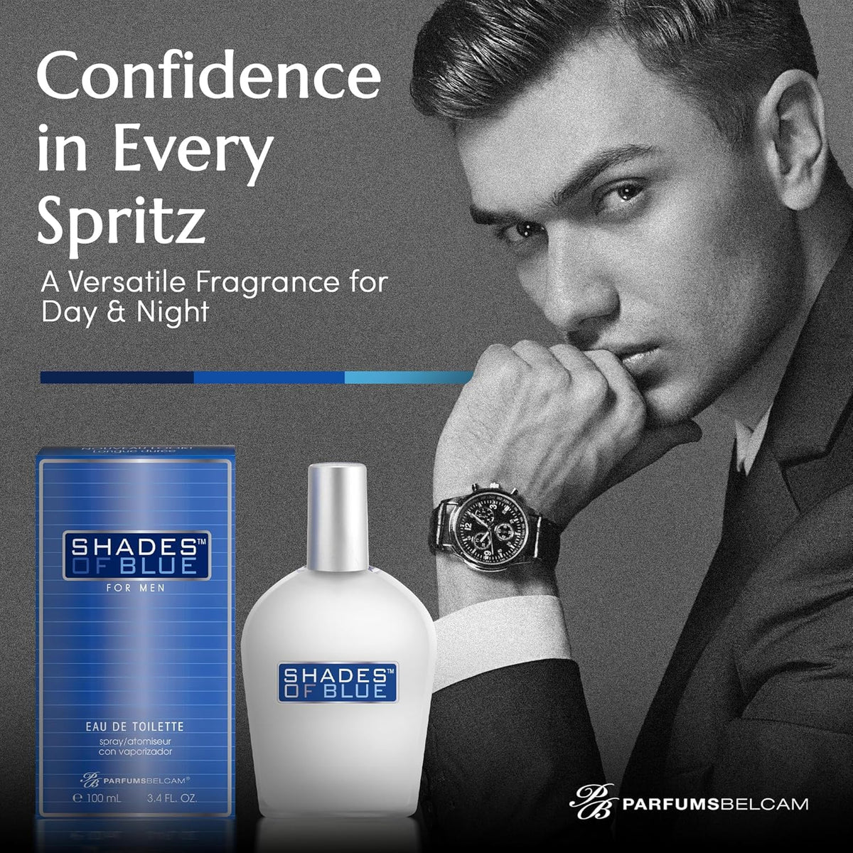 PB ParfumsBelcam Shades of Blue top notes with mandarin, refreshing opening.