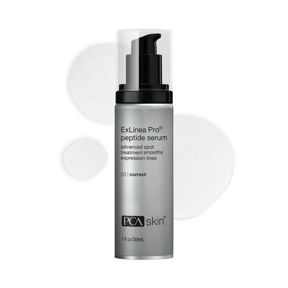 PCA Skin ExLinea Pro Peptide Serum bottle close-up for hydrating care.