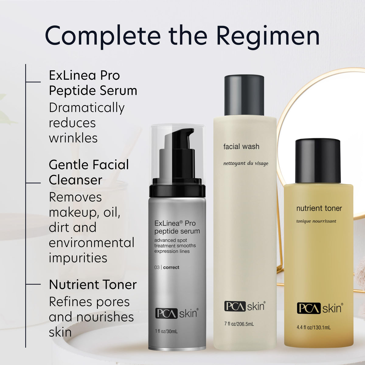 PCA Skin ExLinea Pro Peptide Serum label markets fragrance-free and paraben-free formula.