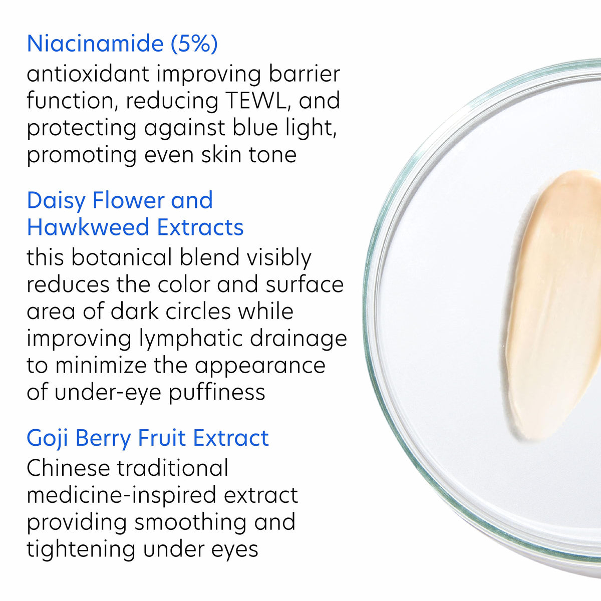 Close-up of Niacinamide and botanical extracts supporting even skin tone.