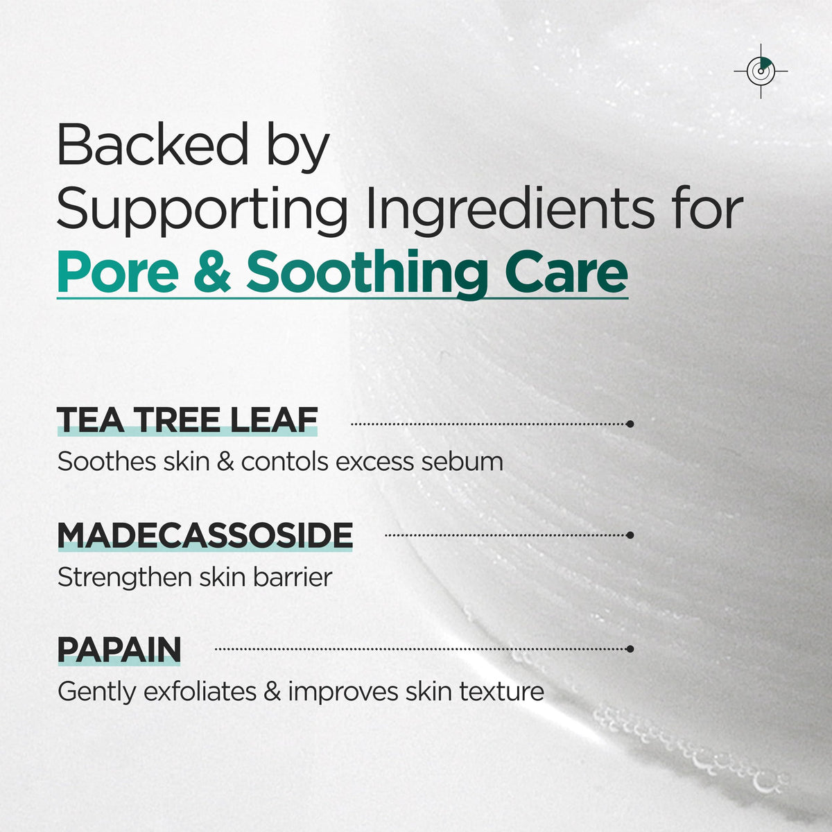 P.CALM toner pad close-up texture with soothing tea tree.
