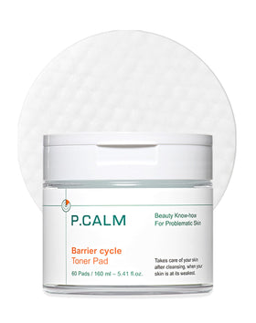 P.CALM Barrier Cycle Toner Pad packaging for gentle daily soothing.