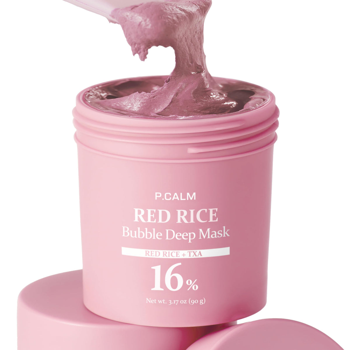 P.CALM Red Rice Bubble Deep Mask packaging front showing spa-like cleansing.