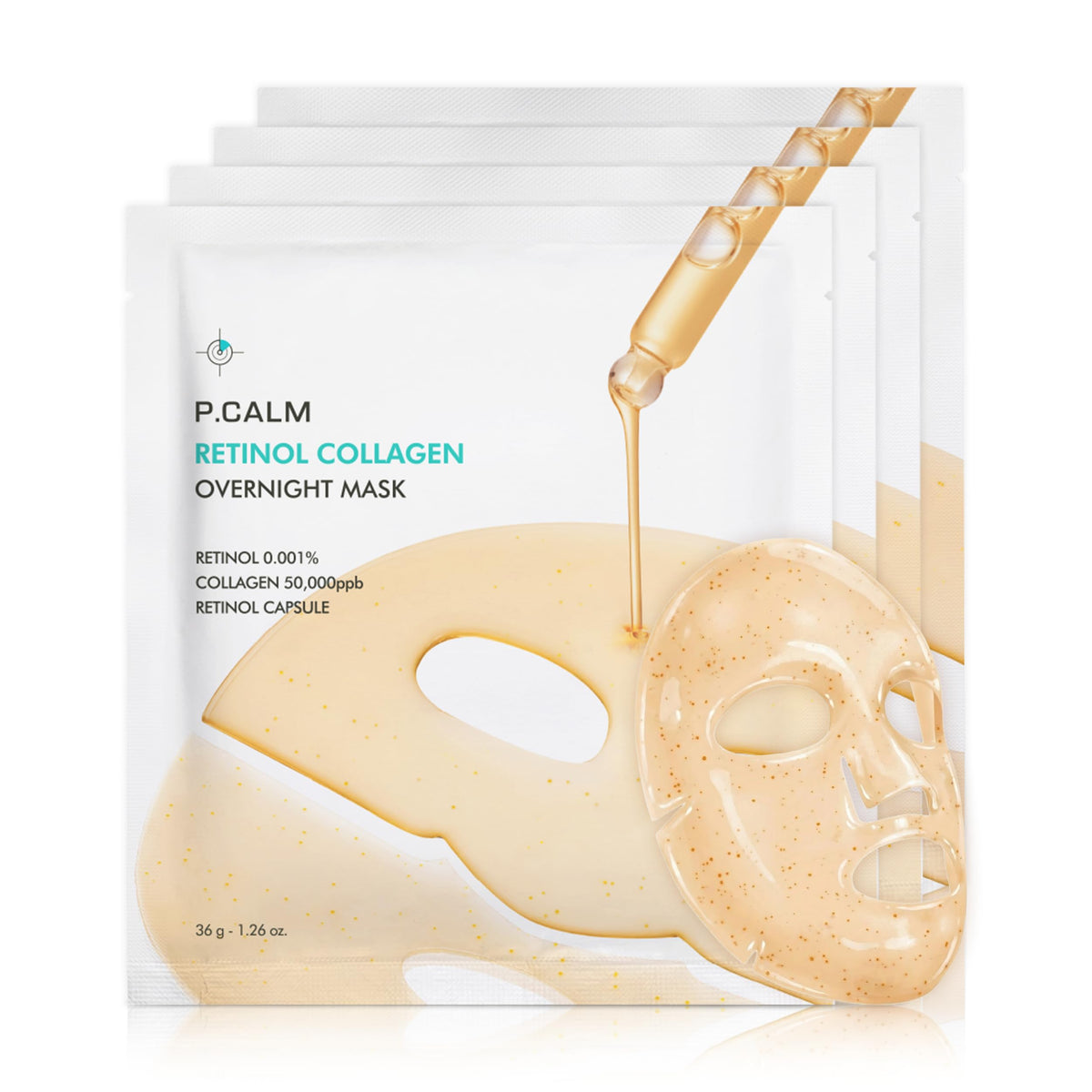 P.CALM Retinol Collagen Overnight Mask showing a silky gel texture for deep hydration.