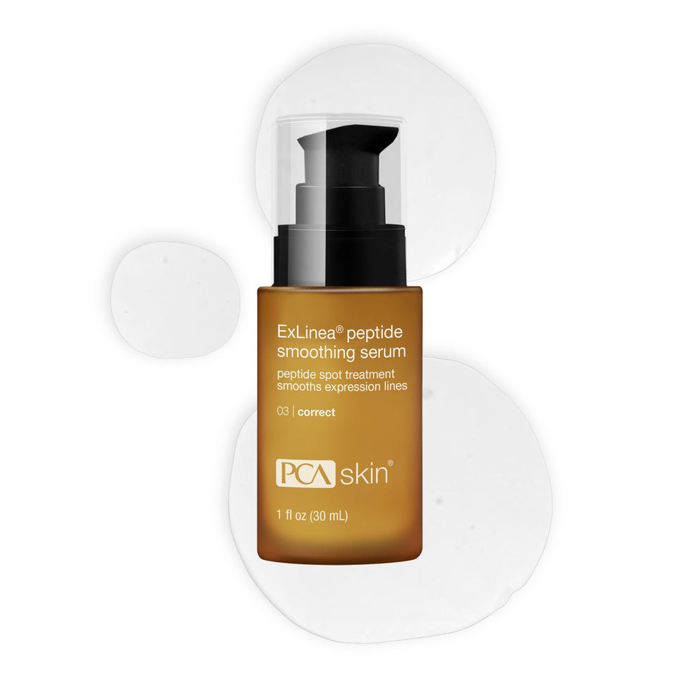 PCA SKIN ExLinea serum bottle demonstrates elegant packaging and hydration benefits.