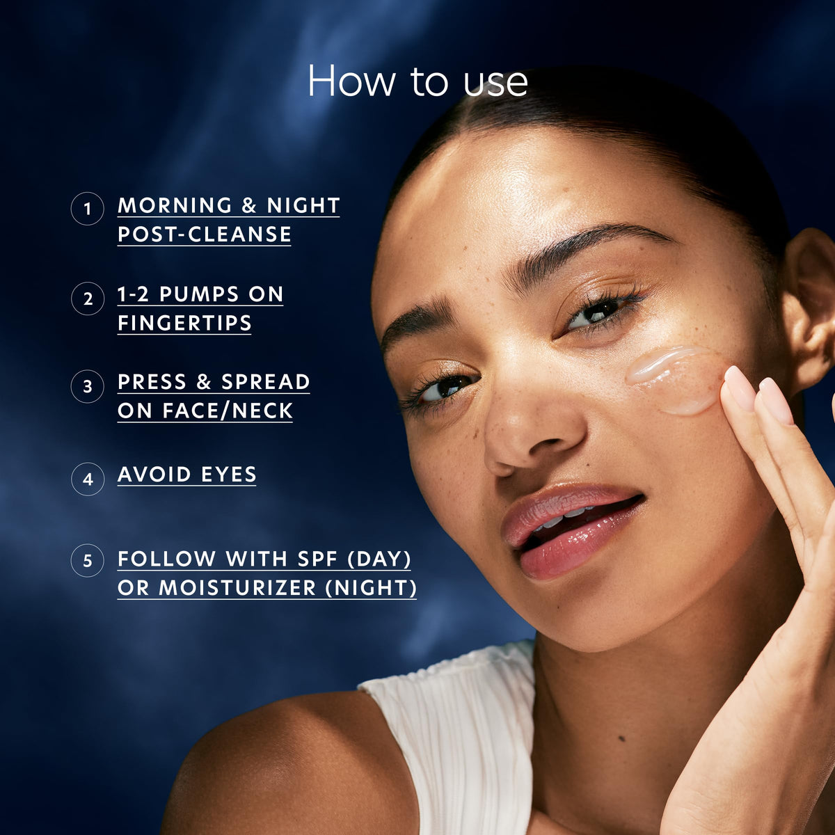 Close-up of PCA SKIN serum highlighting niacinamide and elasticity benefits