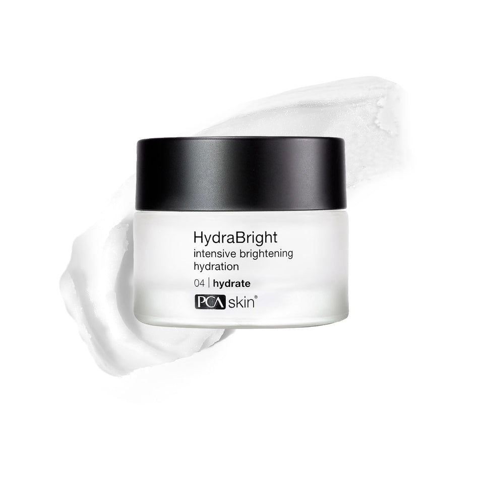 PCA SKIN HydraBright jar close-up showing hydrating cream for radiant skin.