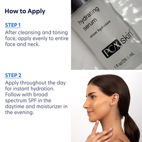PCA SKIN Hydrating Serum application on skin, soothing daily moisture.