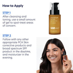 Ingredient panel on PCA SKIN Pigment Gel featuring Kojic and Azelaic acids