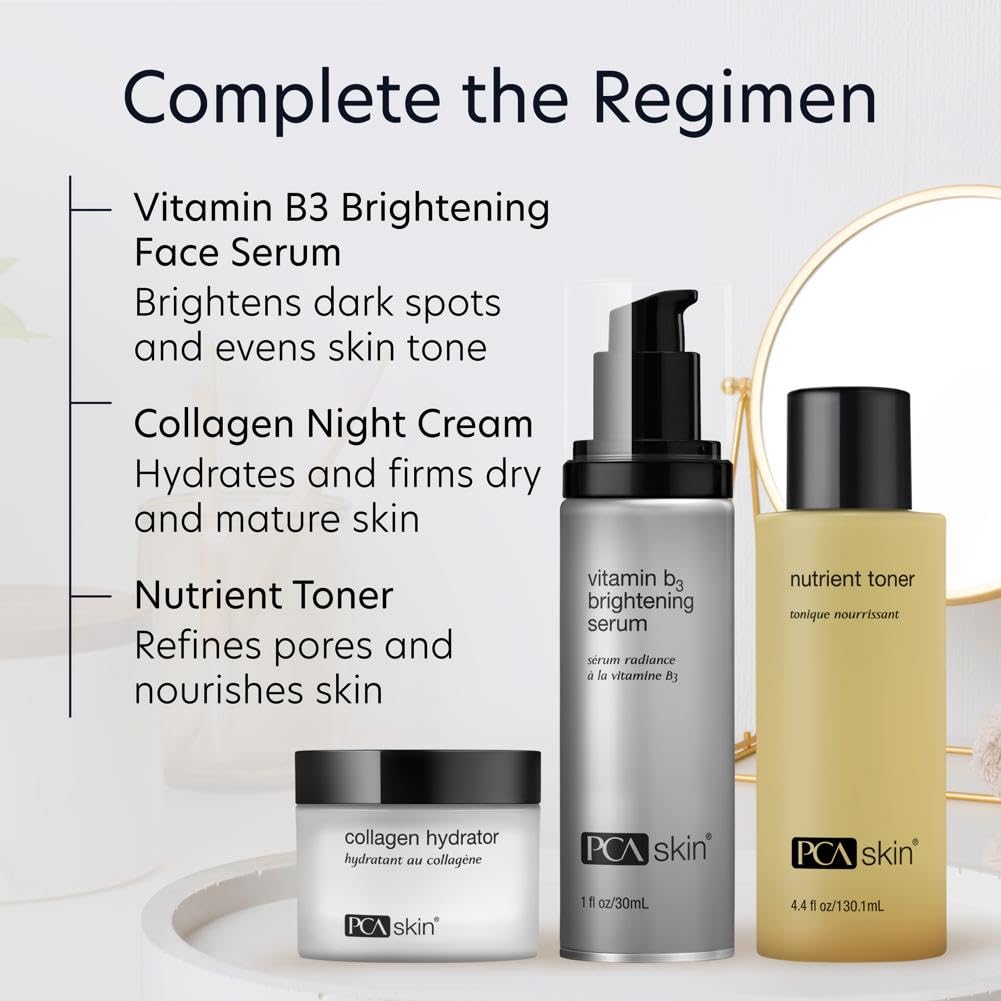 PCA SKIN Vitamin B3 Brightening Serum in a morning routine for even glow.