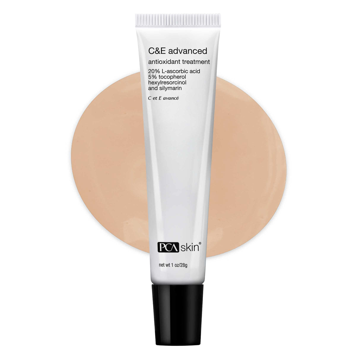 PCA SKIN Vitamin C and E Advanced Antioxidant Treatment bottle enhances radiance and even tone.