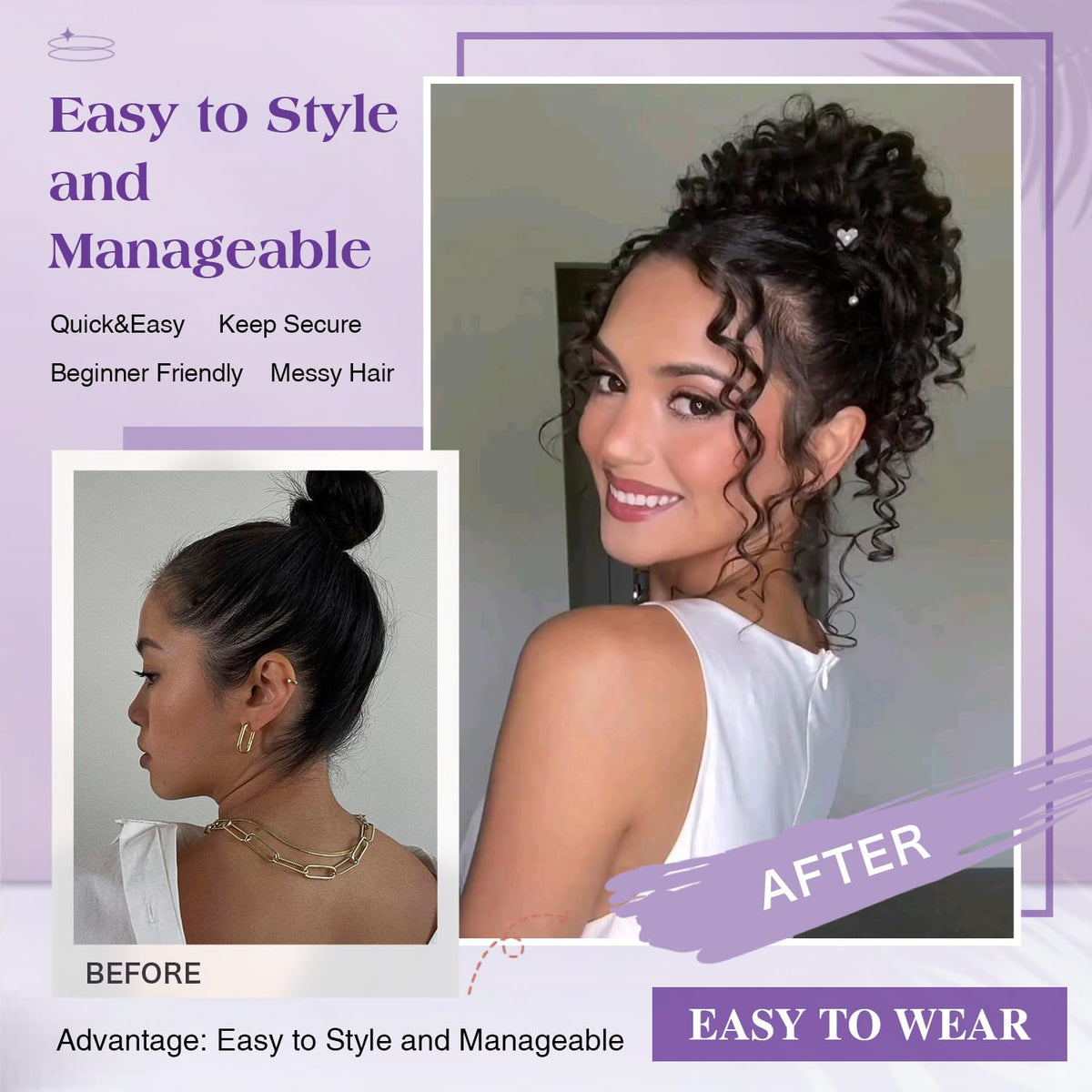 Pcololin kinky curly brown ponytail styled as casual high pony