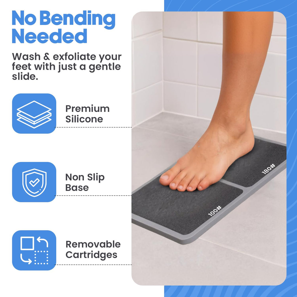 PDQR premium pumice mat with suction cups for hands-free grip on wet surfaces.