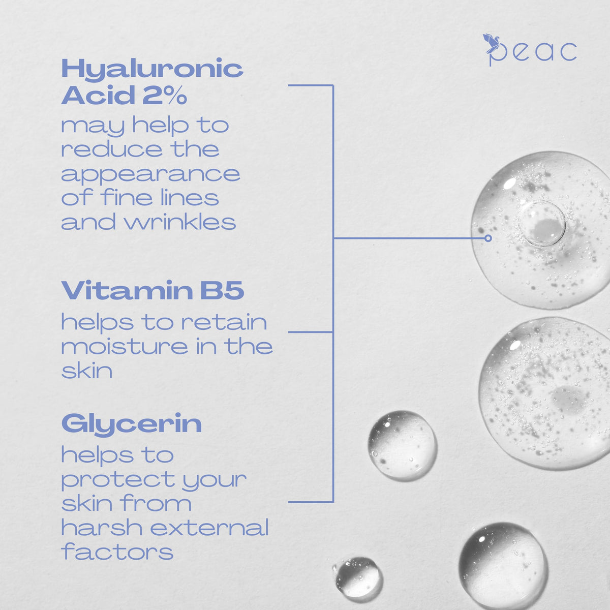 Peac Hyaluronic Acid 2% + B5 dropper — precise, mess-free application