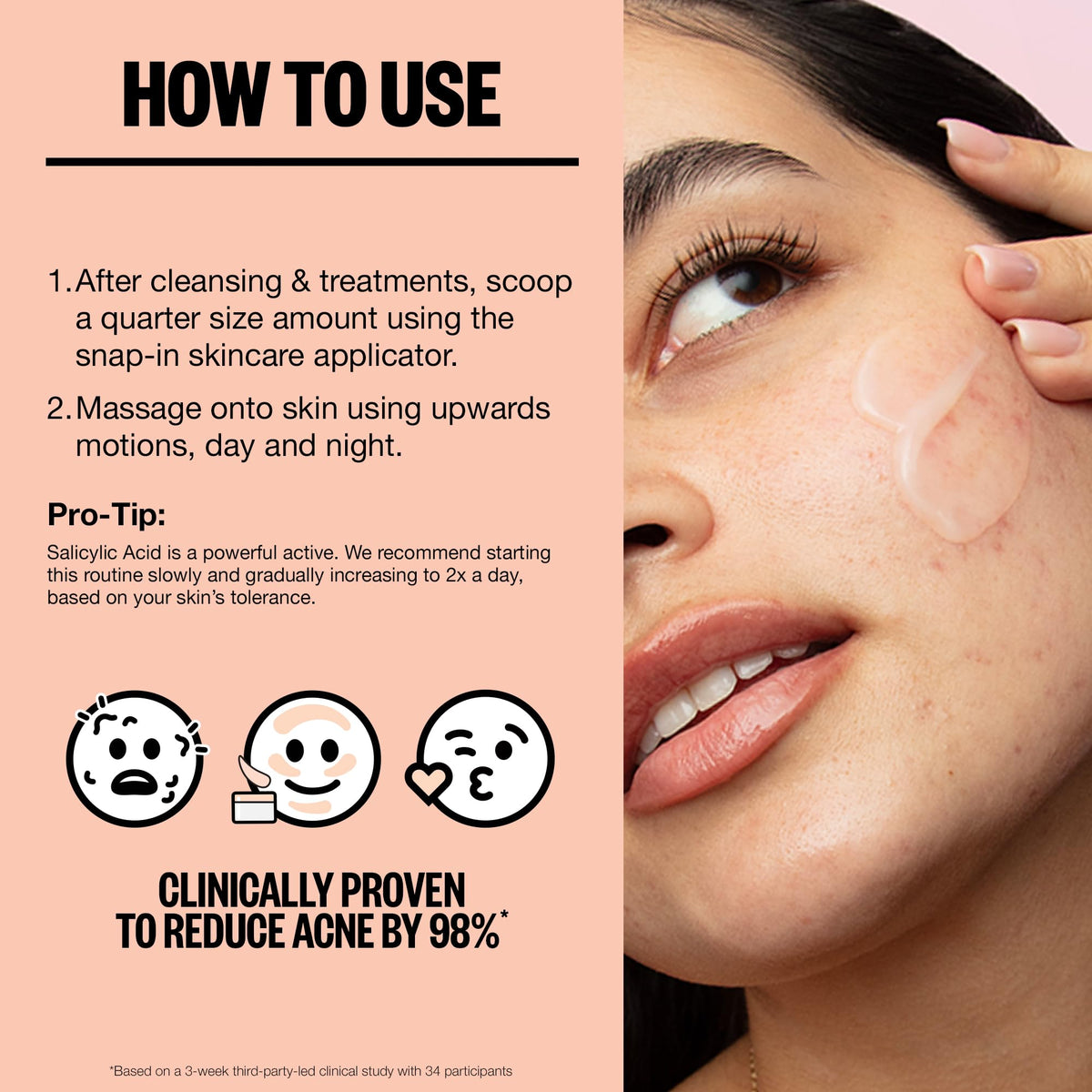PEACE OUT Acne Gel Moisturizer daily-use pump demonstrates lightweight feel.