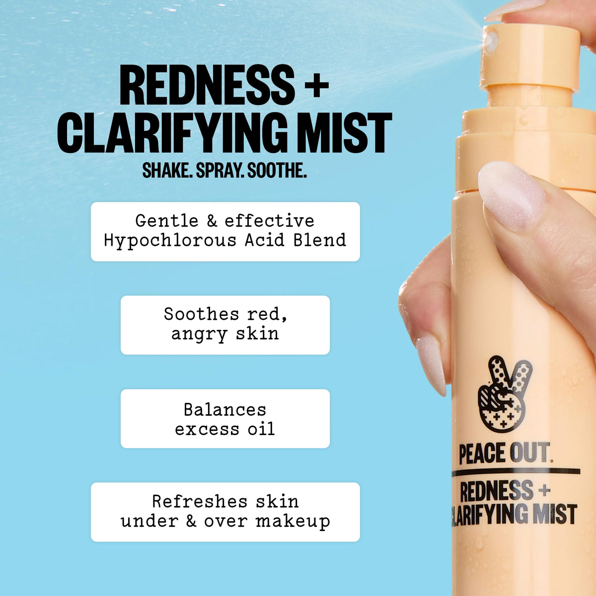 PEACE OUT mist on-the-go keeps skin balanced and refreshed.