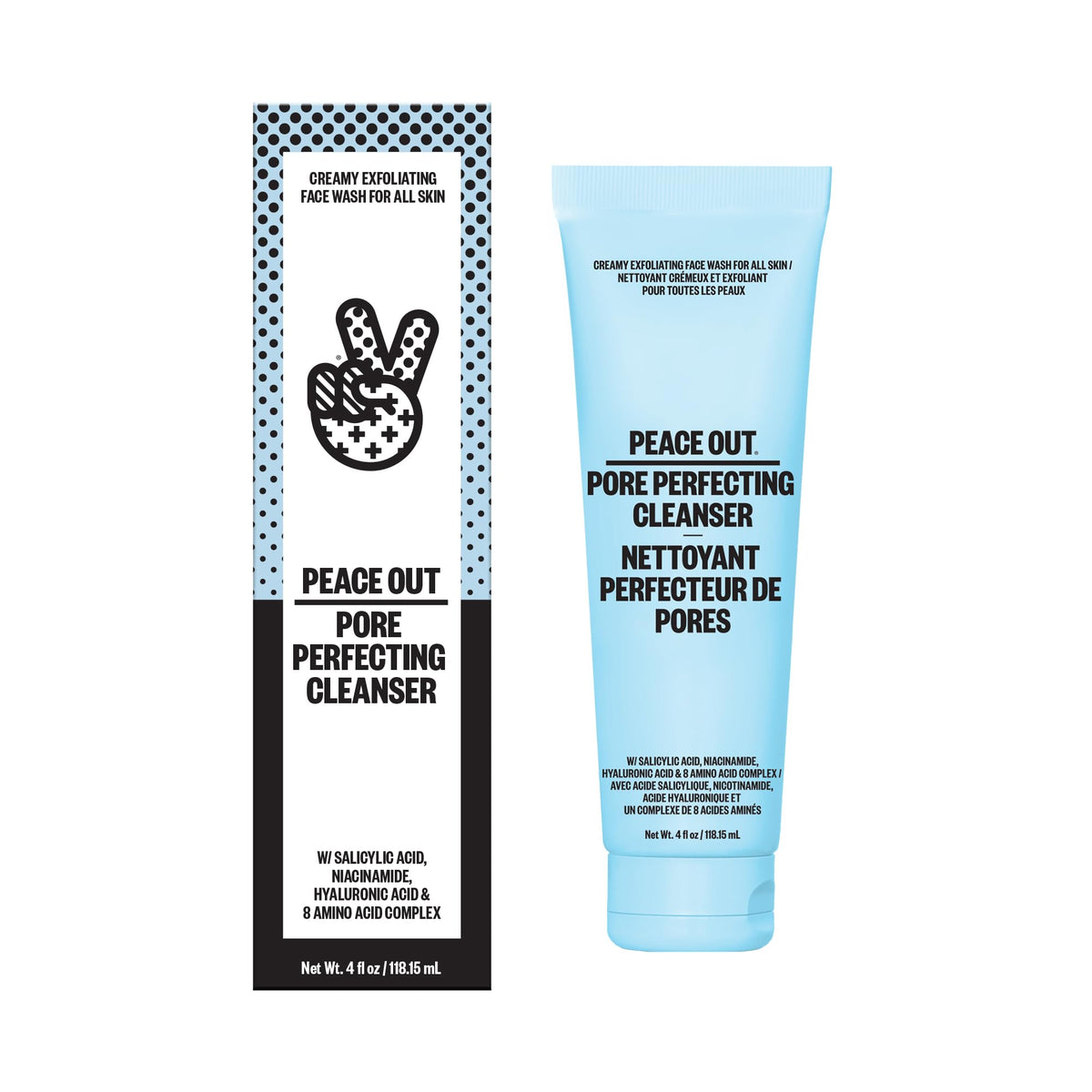 Peace Out Pore Perfecting Cleanser bottle showcasing sleek packaging and pore refinement potential