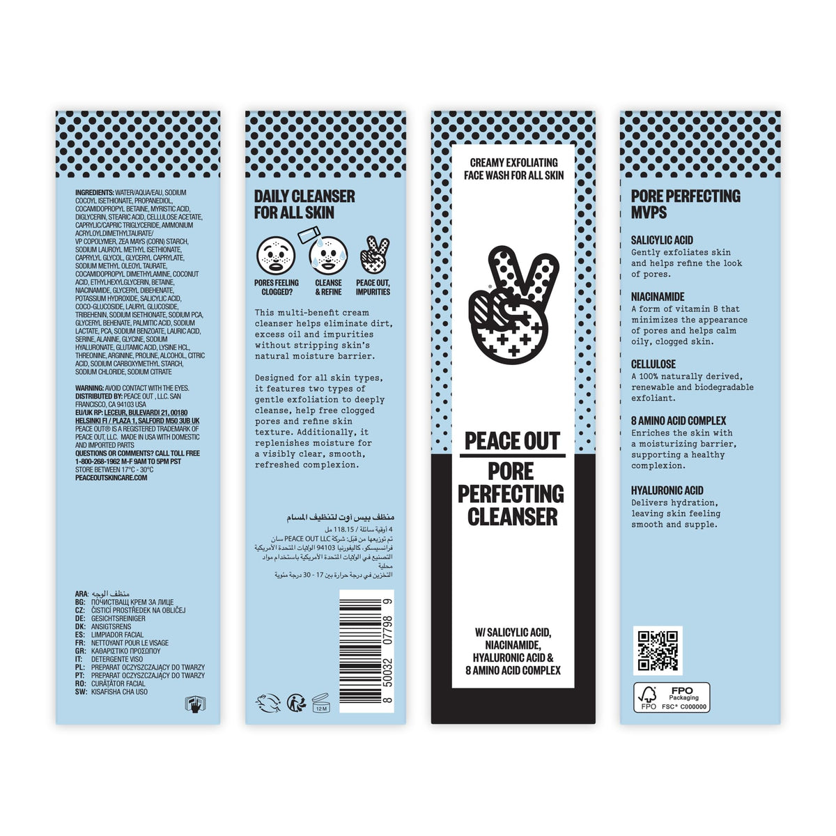 Peace Out Pore Perfecting Cleanser lather on skin hints at gentle exfoliation