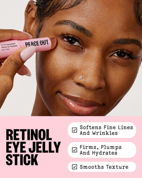 Peace Out Retinol Eye Jelly Stick close-up reveals smooth gel texture for gentle hydration