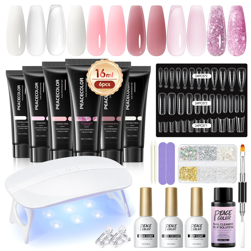 PEACECOLOR 24Pcs Poly Gel Kit with UV Lamp for at-home salon-quality nails