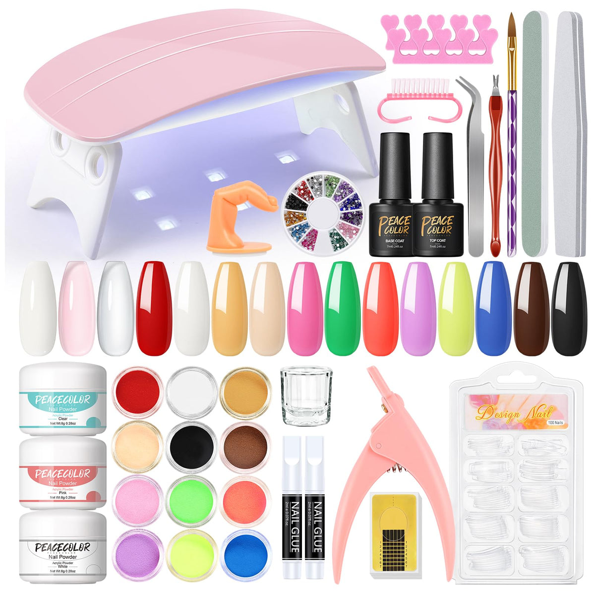 PEACECOLOR acrylic nail kit with UV light for at-home manicures