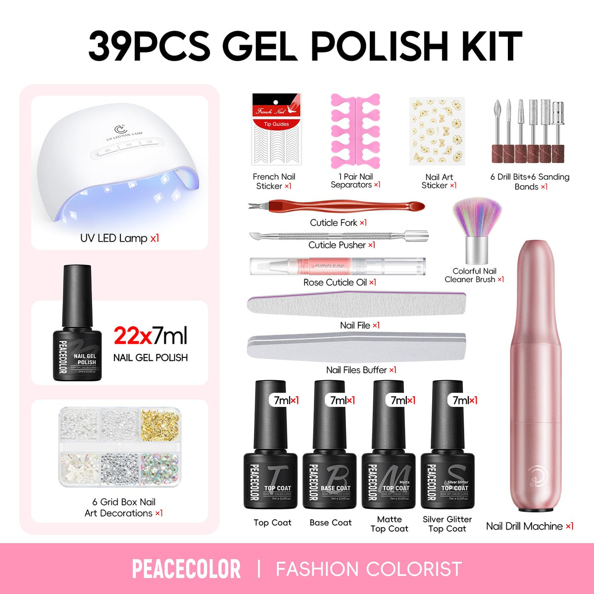 PEACECOLOR base coat and glossy top coat support long-lasting shine.