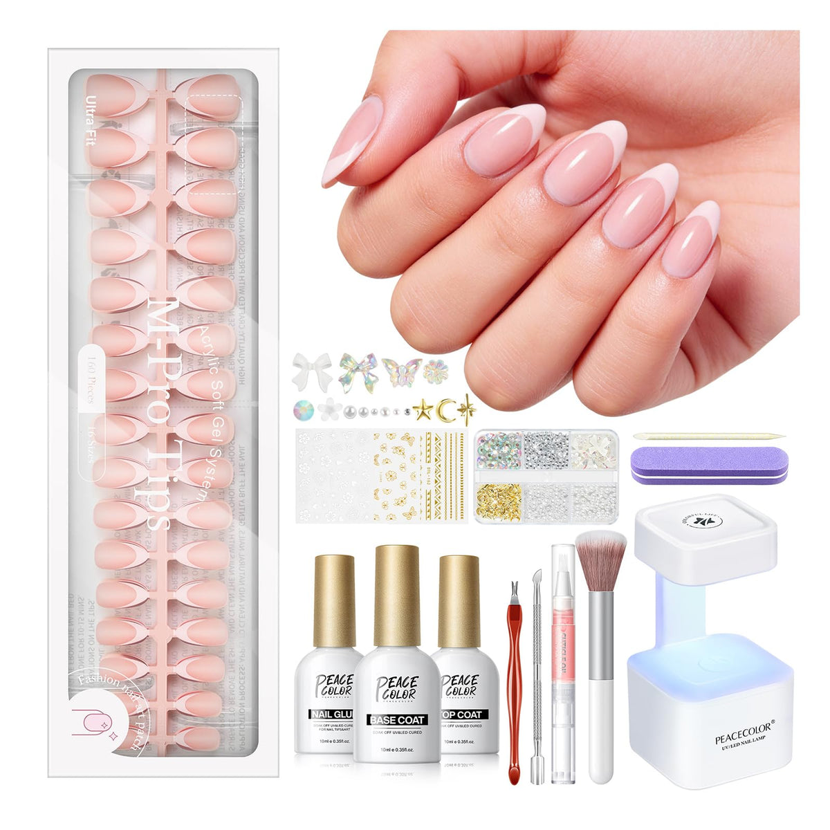 PEACECOLOR French Tip press-on nails kit for at-home salon results