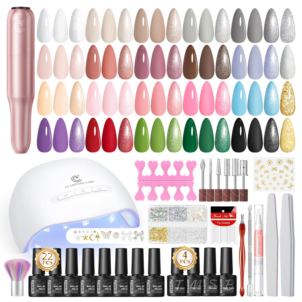 PEACECOLOR Gel Nail Polish Kit with UV light, front view, easy at-home salon results.