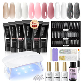 Peacecolor poly nail gel kit with pink nude black colors for versatile at-home nails.