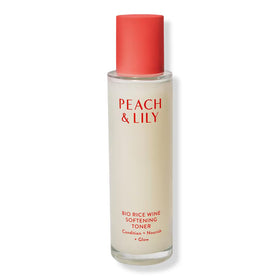 Peach & Lily Bio Rice Wine Toner bottle pour highlights silky hydration.