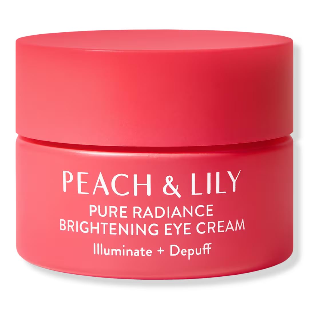 Peach & Lily Pure Radiance Eye Cream bottle close-up for brightening your morning look