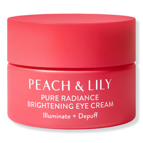 Peach & Lily Pure Radiance Eye Cream bottle close-up for brightening your morning look