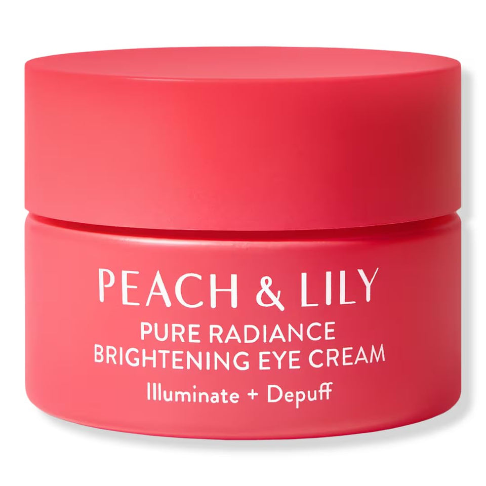 Peach & Lily Pure Radiance Eye Cream bottle close-up for brightening your morning look