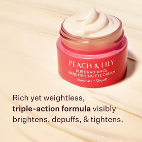 Peach & Lily eye cream texture swatch showing creamy, depuffing formula