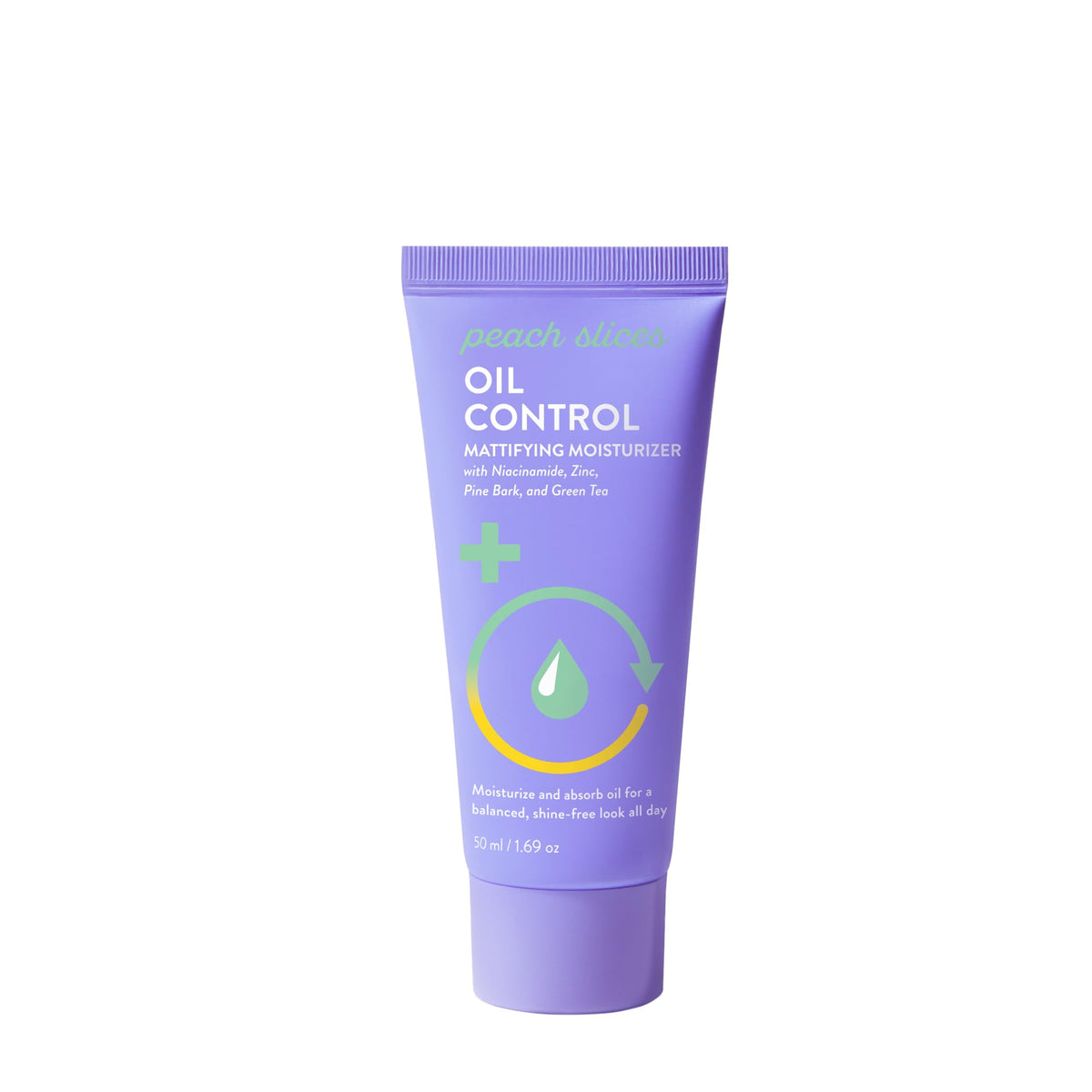 Peach Slices Oil Control Mattifying Moisturizer bottle demonstrating shine-free hydration