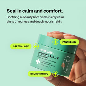 Peach Slices redness relief cream bottle; convenient on-the-go hydration.
