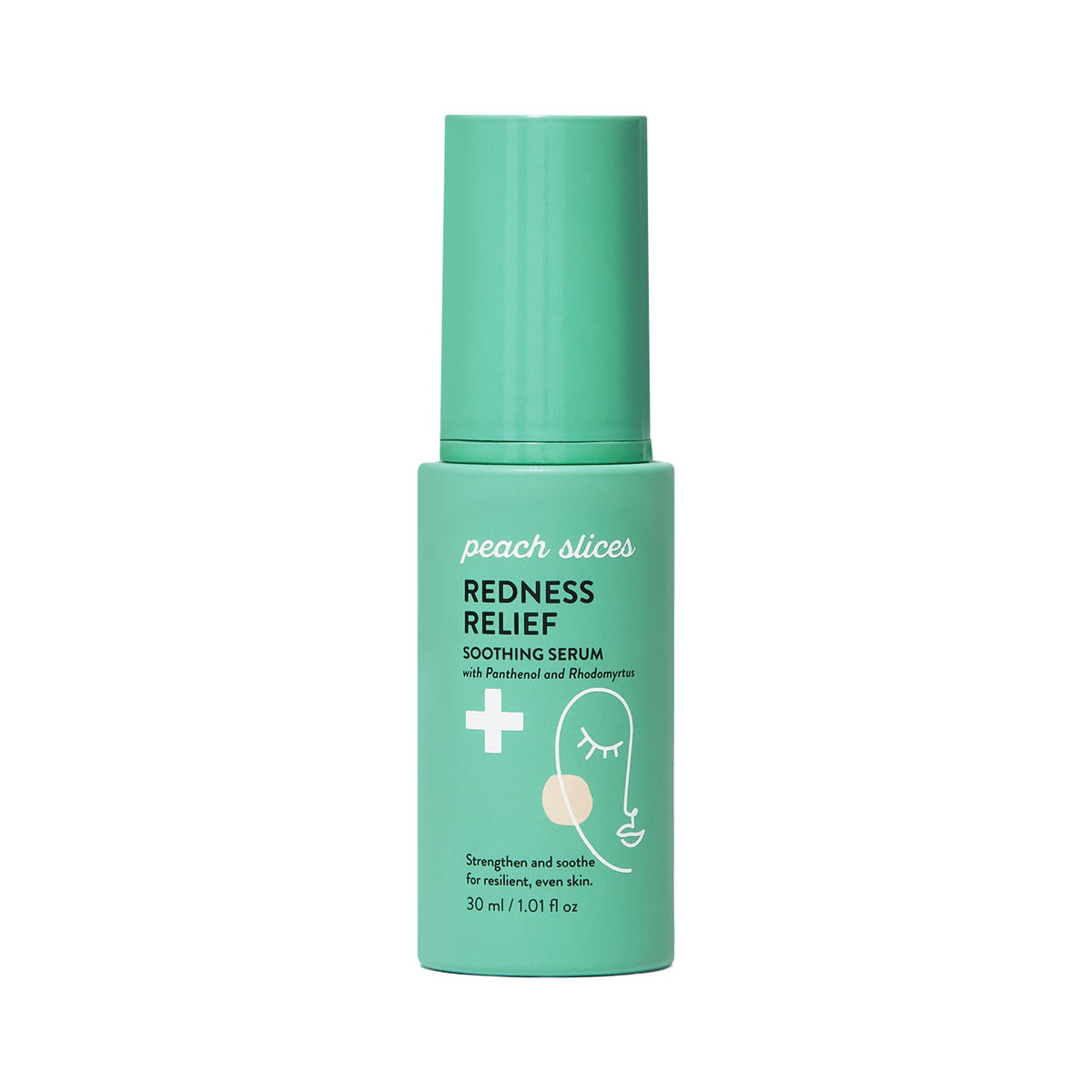 Peach Slices redness relief serum bottle showing calming action for irritated skin.